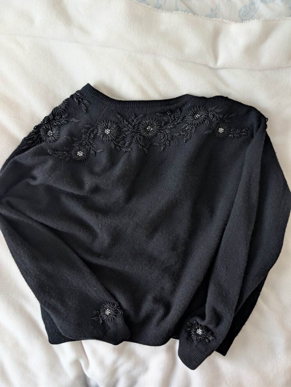 Vintage Wool Black Beaded Floral Embroidered Cardigan - Picture 8 of 8